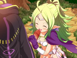 Rule 34 | 1boy, 1girl, blush, cape, censored, closed eyes, erection, fire emblem, fire emblem awakening, flat chest, gloves, green hair, highres, long hair, nintendo, nowi (fire emblem), open mouth, parted bangs, penis, pointy ears, ponytail, ribbon, robin (fire emblem), shorts, tiara