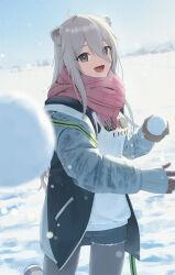 Rule 34 | 1girl, highres, hololive, light brown hair, looking at viewer, medium hair, open mouth, shishiro botan, smile, solo, standing, torjun 111, virtual youtuber, winter clothes