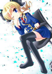 Rule 34 | 10s, akechi kokoro, armband, blonde hair, blue eyes, drill hair, highres, crossed legs, sekki, sitting, solo, tantei opera milky holmes, thighhighs, twintails