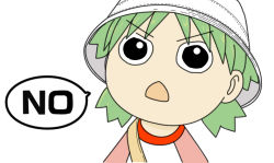 Rule 34 | &gt;:&lt;, 1girl, :&lt;, black eyes, child, closed mouth, colorized, english text, green hair, hat, koiwai yotsuba, no, quad tails, red shirt, shirt, simple background, solo, speech bubble, text focus, v-shaped eyebrows, white background, white hat, yotsubato!
