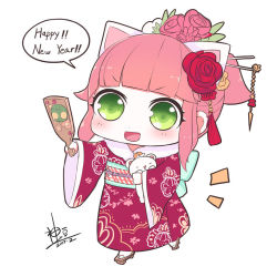 Rule 34 | &gt;:d, 1girl, 2017, :&lt;, :d, amumu, animal ears, annie (league of legends), beancurd, blunt bangs, blush, chibi, dated, english text, floral print, flower, food, fruit, full body, fur collar, furisode, geta, green eyes, hair flower, hair ornament, hair stick, hanetsuki, happy new year, holding, holding stuffed toy, japanese clothes, kanzashi, kimono, league of legends, long sleeves, looking at viewer, mandarin orange, new year, obi, open mouth, outstretched arm, pink flower, pink hair, pink rose, ponytail, print kimono, red flower, red rose, rose, sash, short hair, short ponytail, sidelocks, signature, simple background, smile, solo, speech bubble, standing, stuffed animal, stuffed toy, talking, tassel, teddy bear, tibbers, v-shaped eyebrows, white background, white legwear, wide sleeves