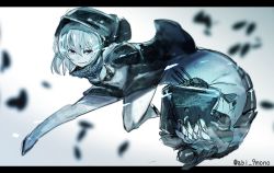 Rule 34 | &gt;:), 10s, 1girl, abi (abimel10), abyssal ship, backpack, bag, bikini, bikini top only, full body, glowing, glowing eyes, grey background, grin, hood, hooded jacket, hoodie, jacket, kantai collection, letterboxed, long sleeves, looking at viewer, monochrome, navel, o-ring, o-ring top, pale skin, purple eyes, re-class battleship, scarf, short hair, silver hair, sketch, smile, solo, swimsuit, tail, twitter username, v-shaped eyebrows