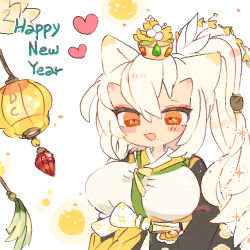 Rule 34 | blush, breasts, chibi, destiny child, happy new year, heart, horns, lantern, large breasts, long hair, lowres, mona (destiny child), new year, sparkle, traditional clothes