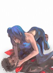 Rule 34 | 1boy, 1girl, akatsuki (naruto), angry, backless dress, backless outfit, black hair, blue hair, breasts, cherrynouka3, clenched teeth, dress, evil smile, hands on another&#039;s neck, highres, konan (naruto), large breasts, naruto (series), naruto shippuuden, short hair, sleeveless, sleeveless dress, smile, teeth, uchiha obito