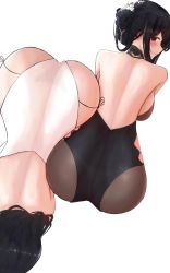 Rule 34 | 2girls, absurdres, all fours, azur lane, backboob, bare back, bare shoulders, black dress, black flower, black hair, black rose, breasts, chen hai (azur lane), chen hai (vestibule of wonders) (azur lane), china dress, chinese clothes, dress, flower, from above, highres, long hair, looking at viewer, mesc (bfwz529650971), multiple girls, official alternate costume, panties, pantyhose, pelvic curtain, rose, side-tie panties, simple background, string panties, taut clothes, taut dress, tight clothes, tight dress, underwear, white background, white dress