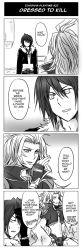 Rule 34 | 00s, 1990s (style), 2boys, 4koma, comic, dissidia final fantasy, english text, facepalm, final fantasy, final fantasy ix, final fantasy viii, greyscale, hard-translated, highres, kuja, left-to-right manga, long image, male focus, meru, monochrome, multiple boys, sparkle, squall leonhart, tall image, third-party edit, translated