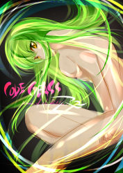 Rule 34 | 00s, 1girl, breasts, c.c., code geass, completely nude, convenient censoring, g-ist, green hair, hair censor, large breasts, long hair, looking at viewer, nazo kichi, nude, solo, very long hair, yellow eyes