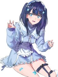 Rule 34 | 1girl, black hair, blue eyes, bow, breasts, dress, frilled dress, frilled sleeves, frills, gridman universe, gridman universe (film), hairband, lolita fashion, long hair, looking at viewer, official alternate costume, ribbon, risyo, skirt, solo, takarada rikka, thighs, twintails