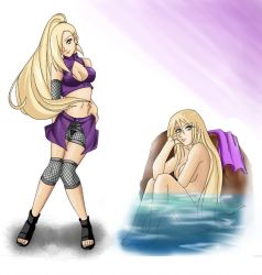 Rule 34 | artist request, breasts, cleavage, covering privates, naruto, naruto (series), nude, nude cover, smile, water, yamanaka ino
