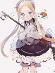 Rule 34 | 2girls, abigail williams (fate), abigail williams (festival outfit) (fate), apron, black skirt, blonde hair, blue eyes, butterfly hair ornament, closed eyes, fate/grand order, fate (series), fujimaru ritsuka (female), hair ornament, heart, highres, holding, key, long hair, long sleeves, looking at viewer, maid, maid apron, maid headdress, multiple girls, official alternate costume, open mouth, orange hair, parted bangs, skirt, sleeves past fingers, sleeves past wrists, solo focus, tym taro
