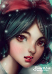 Rule 34 | 1girl, absurdres, black hair, brown eyes, commentary, copyright name, david mccartney, highres, lips, looking at viewer, nose, parted bangs, parted lips, portrait, red lips, snow white (disney), snow white and the seven dwarfs, solo