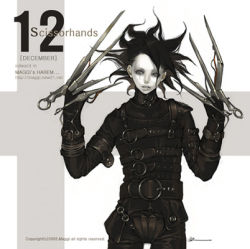 Rule 34 | androgynous, belt, december, edward scissorhands, edward scissorhands (character), gender request, lowres, maggi, messy hair, pale skin, scissors, solo