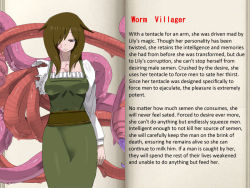 Rule 34 | apron, character profile, green hair, mon-musu quest!, monster girl, tagme, tentacles, text focus, translated