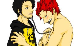 Rule 34 | 2boys, blush, doctor, eustass kid, male focus, medical, multiple boys, one piece, patient, red hair, topless male, stethoscope, trafalgar law, yaoi