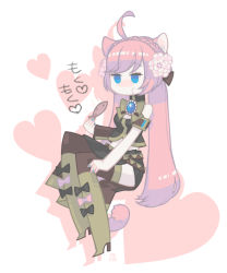 Rule 34 | 1girl, ahoge, animal ears, bad id, bad pixiv id, bare shoulders, belt, blue eyes, blue nails, boots, braid, breasts, cat ears, detached sleeves, eating, fish, gozen4ji, gozen4ji (pixiv), long hair, megurine luka, nail polish, pink hair, sitting, skirt, small breasts, solo, thighhighs, twintails, very long hair, vocaloid
