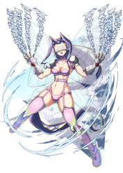 Rule 34 | 1girl, absurdres, ass, belt, bikini, boots, breasts, bug, butterfly, butterfly hair ornament, butterfly wings, cleavage, commentary, covered eyes, curvy, digimon, digimon (creature), facial mark, fairimon, fairy, fairy wings, floating hair, full body, garter straps, gloves, grey gloves, groin, hair ornament, hairband, hands up, head-mounted display, head wings, highres, insect, insect wings, kotatsu (nukunuku), legs apart, lips, long hair, mask, medium breasts, navel, open mouth, parted bangs, purple belt, purple bikini, purple butterfly, purple footwear, purple hair, purple hairband, revealing clothes, shiny skin, shoulder pads, simple background, skindentation, solo, stomach, swimsuit, teeth, thigh boots, thong, upper teeth only, very long hair, white background, wide hips, wind, wings