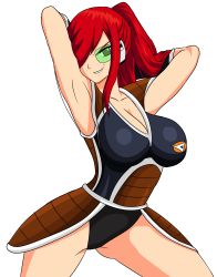 Rule 34 | 1girl, absurdres, armor, body switch, breasts, captain ginyu, cleavage, commission, dragon ball, dragonball z, erza scarlet, fairy tail, female focus, ginyu1992, green-tinted eyewear, hair over one eye, highres, long hair, looking at viewer, personality switch, red hair, scouter, smile, smirk, tagme, thighs, tinted eyewear