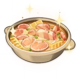 Rule 34 | artist request, bamboo shoot, bowl, commentary, english commentary, food, food focus, game cg, genshin impact, ham, lowres, meat, no humans, official art, simple background, soup, sparkle, spring onion, still life, third-party source, transparent background