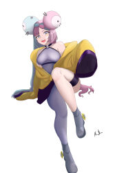 Rule 34 | 1girl, absurdres, bow-shaped hair, character hair ornament, chenxing, creatures (company), game freak, grey footwear, grey pantyhose, hair ornament, hexagon print, highres, iono (pokemon), jacket, long hair, low-tied long hair, multicolored hair, nintendo, oversized clothes, pantyhose, pink eyes, pink hair, pokemon, pokemon sv, sharp teeth, shirt, single leg pantyhose, sleeveless, sleeveless shirt, sleeves past fingers, sleeves past wrists, solo, teeth, twintails, two-tone hair, very long hair, very long sleeves, x, yellow jacket