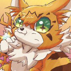 Rule 34 | cat, digimon, digimon (creature), fang, green eyes, highres, meicoomon, solo