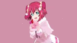 Rule 34 | 1girl, aqua eyes, artist name, artist request, blush, bow, box, breasts, capelet, coat, female focus, fur-trimmed coat, fur-trimmed sweater, fur trim, gift, gift box, green eyes, hair between eyes, hair bow, hair ornament, holding, holding gift, kurosawa ruby, little devil temptations (love live!), long sleeves, looking at viewer, love live!, love live! school idol festival, love live! school idol festival all stars, love live! sunshine!!, miniskirt, parted lips, plaid, plaid skirt, pleated, pleated skirt, pom pom (clothes), pom pom hair ornament, purple background, red bow, red hair, red skirt, short hair, skirt, smile, solo, sweater, twintails, two side up, white capelet, white coat, white sweater, yellow bow