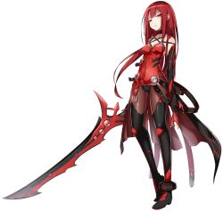 Rule 34 | 1girl, absurdres, belt, black footwear, black gloves, black pantyhose, boots, breasts, brown thighhighs, choker, cleavage, crimson avenger (elsword), elbow gloves, elesis (elsword), elsword, full body, gloves, highres, leotard, long hair, looking at viewer, official art, open mouth, pantyhose, red eyes, red hair, ress, small breasts, solo, standing, sword, thigh boots, thighhighs, transparent background, weapon