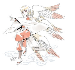 Rule 34 | 1boy, afuro terumi, angel, angel wings, bad id, bad pixiv id, blonde hair, character name, full body, inazuma eleven, inazuma eleven (series), japanese clothes, long hair, male focus, mizuhara aki, multiple wings, red eyes, sandals, seraph, simple background, solo, tabi, white background, wings