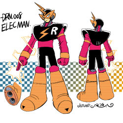 Rule 34 | 1boy, android, ariga hitoshi, armor, artist name, blue background, bodysuit, boots, character name, character sheet, checkered background, clenched hand, closed mouth, commentary request, concept art, elec man, electricity, from behind, full body, gloves, gradient background, green eyes, helmet, highres, index finger raised, joints, knee boots, lightning bolt symbol, looking ahead, male focus, mask, mega man (classic), mega man (series), mega man 1, mega man megamix, multiple views, no humans, orange background, red bodysuit, red gloves, robot, robot joints, scanlines, shoe soles, shoulder armor, signature, simple background, standing, three quarter view, turnaround, yellow footwear
