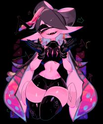 Rule 34 | black gloves, black hair, blush, callie (splatoon), closed eyes, earrings, fangs, gloves, hair over one eye, highres, jewelry, mole, mole under eye, nintendo, open mouth, pointy ears, shirt, shorts, sleeveless, sleeveless shirt, splatoon (series), splatoon 1, thick thighs, thighhighs, thighs, usa37107692