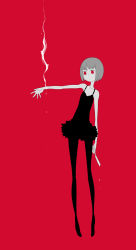 Rule 34 | 1girl, arm extended, black pantyhose, black skirt, blank eyes, blank stare, blood, bob cut, color contrast, empty eyes, grey hair, holding, holding knife, holding razor, injury, ken (koala), knife, liquid, looking at hand, original, outstretched arm, pantyhose, razor, red background, red eyes, scar, scar on arm, self-harm, short hair, skinny, skirt, solo, straight razor, water drop, wrist cutting