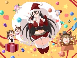 Rule 34 | 0 0, 10s, 6+girls, = =, ahoge, animal, animal on head, antlers, azuki (azki0214dai z), bad id, bad pixiv id, bell, black hair, blue hair, blush stickers, breasts, brown hair, cat, cat on head, chibi, christmas ornaments, christmas tree, cleavage, elbow gloves, fang, gift, gloves, hairband, hat, hatsukaze (kancolle), heart, hiei (kancolle), horns, japanese clothes, kantai collection, kongou (kancolle), large breasts, looking at viewer, midriff, miniskirt, multiple girls, mutsu (kancolle), nagato (kancolle), navel, nontraditional miko, o o, on head, open mouth, panties, pantyshot, personification, pink hair, ponytail, red eyes, reindeer antlers, santa costume, santa hat, shiranui (kancolle), skirt, sparkle, star (symbol), thighhighs, underwear