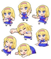 Rule 34 | 1girl, alice margatroid, blonde hair, blue dress, blue eyes, blush, bright pupils, capelet, clenched hands, closed eyes, closed mouth, commentary request, cookie (touhou), dress, full body, hairband, hospital king, index finger raised, looking afar, medium bangs, medium hair, multiple views, muscular, muscular female, necktie, one eye closed, open mouth, pink hairband, pink necktie, pink sash, punching, sakuranbou (cookie), sash, simple background, smile, teeth, touhou, transparent background, upper teeth only, v-shaped eyebrows, white capelet, white pupils
