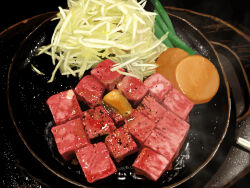 Rule 34 | carrot slice, cooking, food, food focus, frying pan, meat, misumi (niku-kyu), no humans, original, still life, vegetable