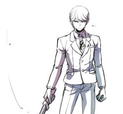 Rule 34 | 1boy, clenched hand, collared shirt, danganronpa (series), danganronpa 3 (anime), formal, frown, greyscale, holding, holding sword, holding weapon, jacket, katana, long sleeves, male focus, monochrome, munakata kyousuke, necktie, pants, print necktie, print neckwear, shirt, short hair, simple background, solo, suit, sword, weapon, white background, youko-shima