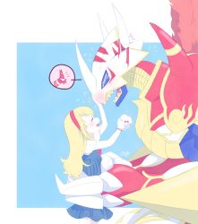 Rule 34 | blonde hair, crying, digimon, highres, mask, smile, tears, vritramon