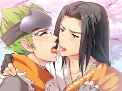 Rule 34 | 2boys, age difference, black hair, blush, brothers, family, genji (overwatch), green hair, hanzo (overwatch), incest, kiss, licking, male focus, multiple boys, overwatch, overwatch 1, siblings, sweat, tongue, tongue out, yaoi