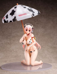 Rule 34 | 1girl, between breasts, breasts, cow girl, cow horns, cow print, figure, horns, large breasts, nitroplus, photo (medium), pink hair, solo, super sonico, umbrella