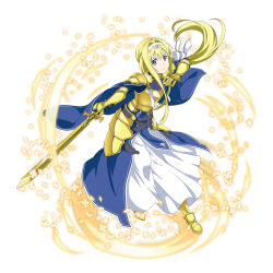 Rule 34 | 1girl, alice zuberg, armor, armored boots, armored dress, blonde hair, blue eyes, boots, braid, floating, gauntlets, hair between eyes, hair ribbon, hairband, highres, holding, holding sheath, holding sword, holding weapon, long hair, looking at viewer, open mouth, ribbon, sheath, shoulder armor, solo, pauldrons, sword, sword art online, unsheathed, very long hair, weapon, white background, white hairband, white ribbon