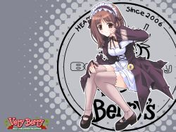 Rule 34 | 1girl, berry&#039;s, blush, brown eyes, brown hair, dress, goth fashion, highres, itsumu aruha, maid cap, maid headdress, shoes, solo, thighhighs, thighs, very berry
