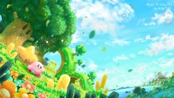 Rule 34 | absurdres, aircraft, block (object), blue sky, castle, cloud, crying, crying with eyes open, day, dirigible, flower, grass, highres, hill, kirby, kirby&#039;s dream land, kirby: star allies, kirby (series), kracko, lalala (kirby), falling leaves, lololo (kirby), mountain, nintendo, ocean, pond, sky, smile, star (symbol), tears, transformation, tree, tyutaka0427, void termina, whale, whispy woods