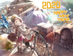 Rule 34 | 1girl, 2020, arch, backpack, bag, boots, brown bag, brown footwear, brown hair, building, cardigan, claydol, commentary request, cramorant, creatures (company), day, dress, dugtrio, eldegoss, fence, game freak, gen 1 pokemon, gen 3 pokemon, gen 5 pokemon, gen 8 pokemon, gloria (pokemon), green headwear, green legwear, grey cardigan, happy new year, hat, heart, highres, hooded cardigan, light beam, looking back, maractus, new year, nintendo, open mouth, orange mikan, outdoors, pink dress, pokemon, pokemon (creature), pokemon gym, pokemon swsh, raboot, smile, socks, stairs, standing, tam o&#039; shanter, umbrella