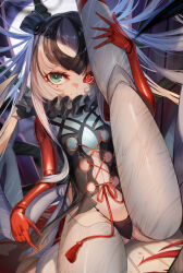 Rule 34 | 1girl, arthropod girl, black hair, black panties, blue eyes, breasts, bright pupils, cross-laced clothes, cross-laced top, doll joints, fate/grand order, fate (series), flexible, full moon, grey hair, hair bun, hair ornament, heterochromia, highleg, highleg panties, highres, insect girl, joints, kashin koji (fate), leg grab, leg lift, leg up, long hair, looking at viewer, m0 chi, moon, multicolored hair, navel, neck ruff, panties, red eyes, robot girl, sidelocks, silk, sitting, small breasts, solo, spider girl, spider web, split, stomach, symbol-shaped pupils, underwear, very long hair, white hair