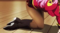 Rule 34 | 1girl, all fours, animated, animated gif, arm support, bent over, blush, boots, breasts, brown pantyhose, celia ootsuka, fang, female focus, floor, gender request, genderswap, hairband, indoors, ladder, large breasts, legs, long hair, long sleeves, looking at viewer, maken-ki!, miniskirt, on floor, open mouth, pantyhose, pink hair, puffy sleeves, red eyes, red shirt, screencap, shadow, shirt, skirt, smile, solo, stage, takami akio, thighs, uniform, wooden floor