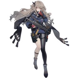 Rule 34 | 1girl, asymmetrical legwear, black footwear, black gloves, black pantyhose, black scarf, blue jacket, bodysuit, boots, bow, braid, breasts, closed mouth, elbow gloves, fishnet pantyhose, fishnets, floor, full body, girls&#039; frontline, gloves, gun, hair bow, hand in mouth, holding, holding weapon, holster, jacket, long hair, looking at viewer, medium breasts, mole, mole under eye, official art, pantyhose, platinum blonde hair, police, police uniform, red eyes, red gloves, russian flag, scarf, single leg pantyhose, solo, sp9 (girls&#039; frontline), standing, submachine gun, transparent background, uniform, weapon, youamo