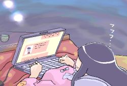 Rule 34 | 1girl, 4chan, computer, female focus, houraisan kaguya, keyboard (computer), kotatsu, laptop, lowres, neet, oekaki, solo, table, touhou