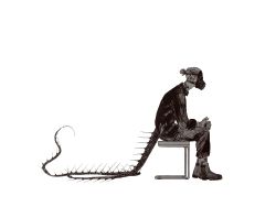 Rule 34 | 1boy, cochlea1313, gas mask, mask, original, profile, simple background, sitting, solo focus, tail, white background