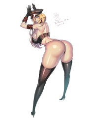Rule 34 | absurdres, ass, ass focus, bent over, blonde hair, blue eyes, breasts, corset, dungeon and fighter, female gunner (dungeon and fighter), gloves, hat, high heels, highres, large breasts, maria tr, mariatr, one eye covered, sideboob, suerte, thighhighs, thong