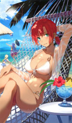 Rule 34 | 3girls, absurdres, aqua eyes, arm behind head, ball, beach, beachball, bikini, blue eyes, blue hair, blue hawaii, blue sky, boudica (fate), boudica (shining goddess) (fate), breasts, cleavage, cloud, craft essence (fate), cropped, crossed legs, cup, day, drinking glass, drinking straw, fate/grand order, fate (series), flower, food, fruit, hammock, hat, hibiscus, highres, jumping, kinuta kouji, large breasts, marie antoinette (fate), marie antoinette (fate/grand order), marie antoinette (swimsuit caster) (fate), martha (fate), martha (swimsuit ruler) (fate), martha (swimsuit ruler) (first ascension) (fate), multiple girls, navel, o-ring, o-ring bikini, ocean, outdoors, pineapple, pineapple slice, ponytail, red hair, scan, see-through, sky, smile, solo focus, swimsuit, tropical drink, volleyball, volleyball (object), white hair