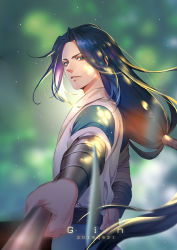 Rule 34 | 1boy, aqua eyes, black hair, blurry, blurry background, floating hair, highres, kenin, long hair, looking at viewer, male focus, parted lips, solo, luo xiaohei zhanji, upper body, very long hair, wuxian (the legend of luoxiaohei)