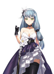 Rule 34 | 1girl, absurdres, angcha, assault rifle, bad id, bad pixiv id, blue hair, breasts, choker, cleavage, dress, girls&#039; frontline, green eyes, gun, h&amp;k g11, h&amp;k hk416, hair ornament, highres, hk416 (girls&#039; frontline), hk416 (starry cocoon) (girls&#039; frontline), large breasts, long hair, official alternate costume, rifle, smile, solo, thighhighs, weapon